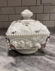 Vintage Westmoreland Milk Glass Pedestal Candy Dish Hand Painted Flowers&Bows ￼￼