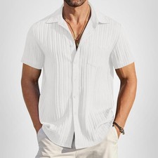 Men's Casual Button Down Short Sleeve Textured Summer Beach Shirts for Men