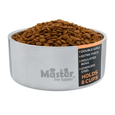 Master Pet Supply Large Double Wall Dog Bowl with Anti Skid - Stainless Steel