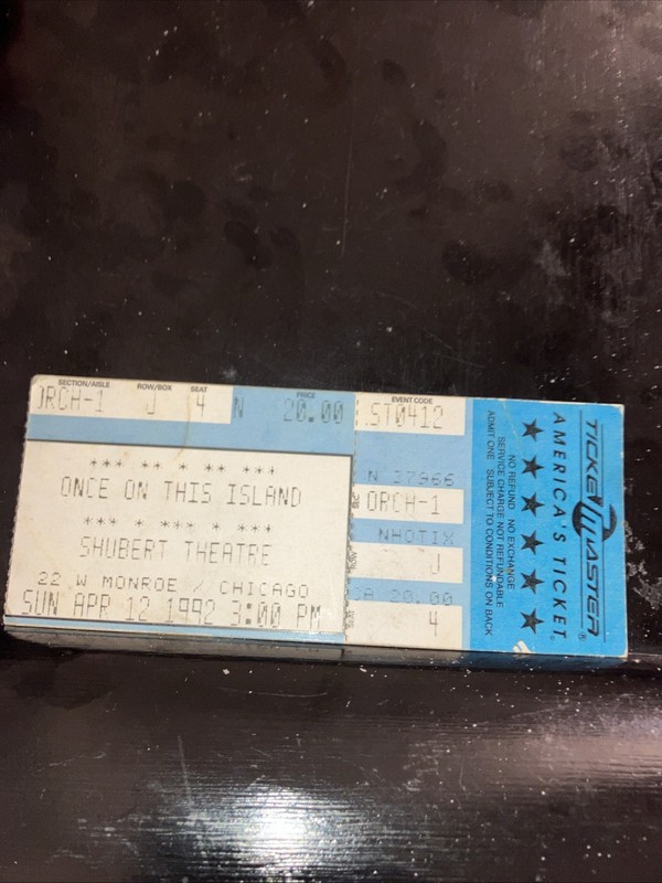 Once On This Island Musical Chicago Ticket Stub Sun April 12 1992 Shubert Rare