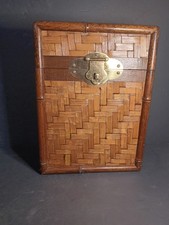 13.5&times;9.5&times;6 Chinoiserie Faux Bamboo Wine Chest  Trunk Herringbone Woven Wicker