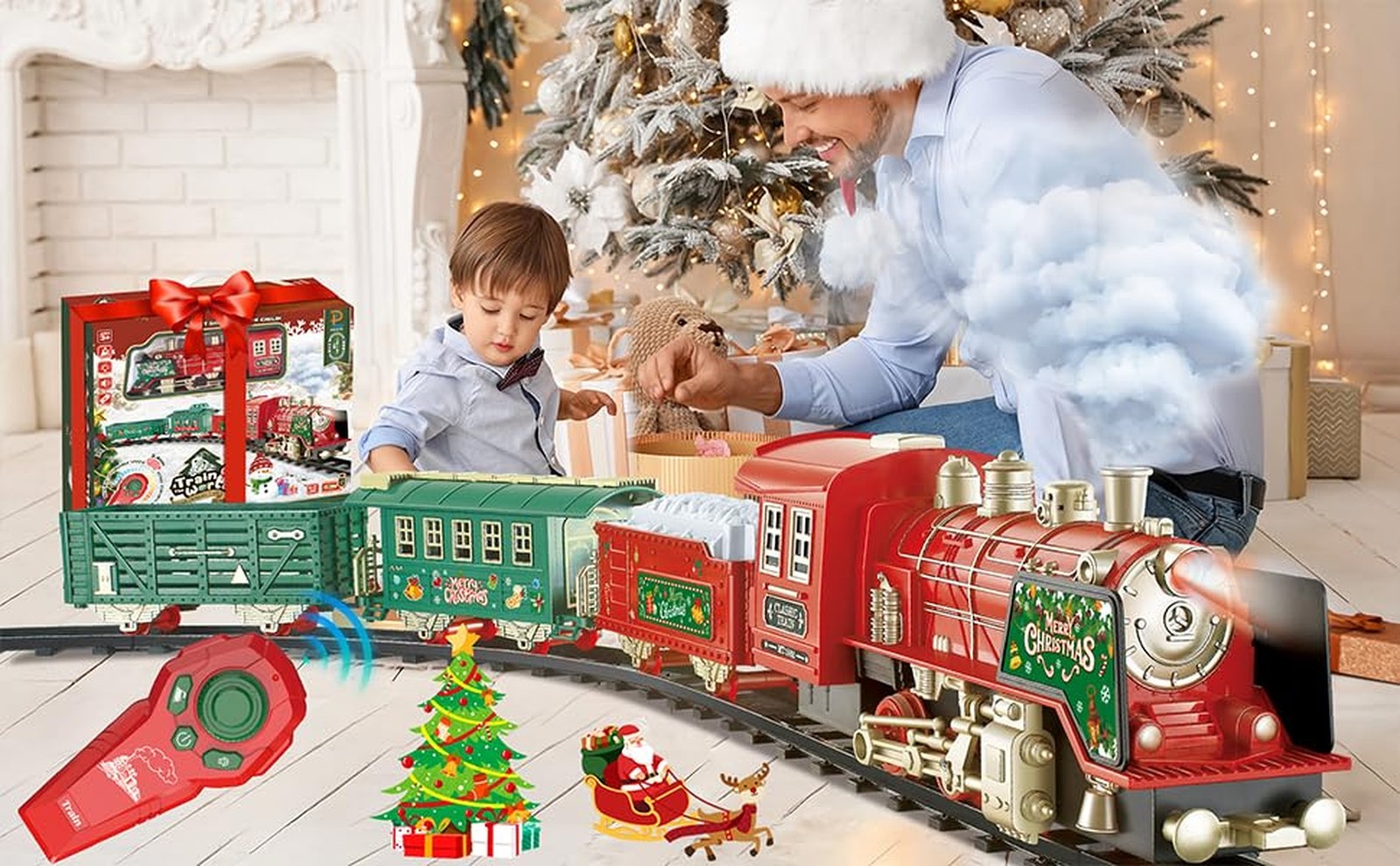 Christmas Train Set - Updated Remote Control Christmas Train Toys w/Smoke, So...