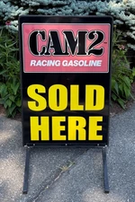 Vintate CAM2 Racing Fuel Gasoline Sold Here Double Sided Gas Oil Sign
