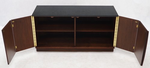 Walnut Base Petit Credenza with Slate Top TV Stand Cabinet Console Table - Picture 5 of 11