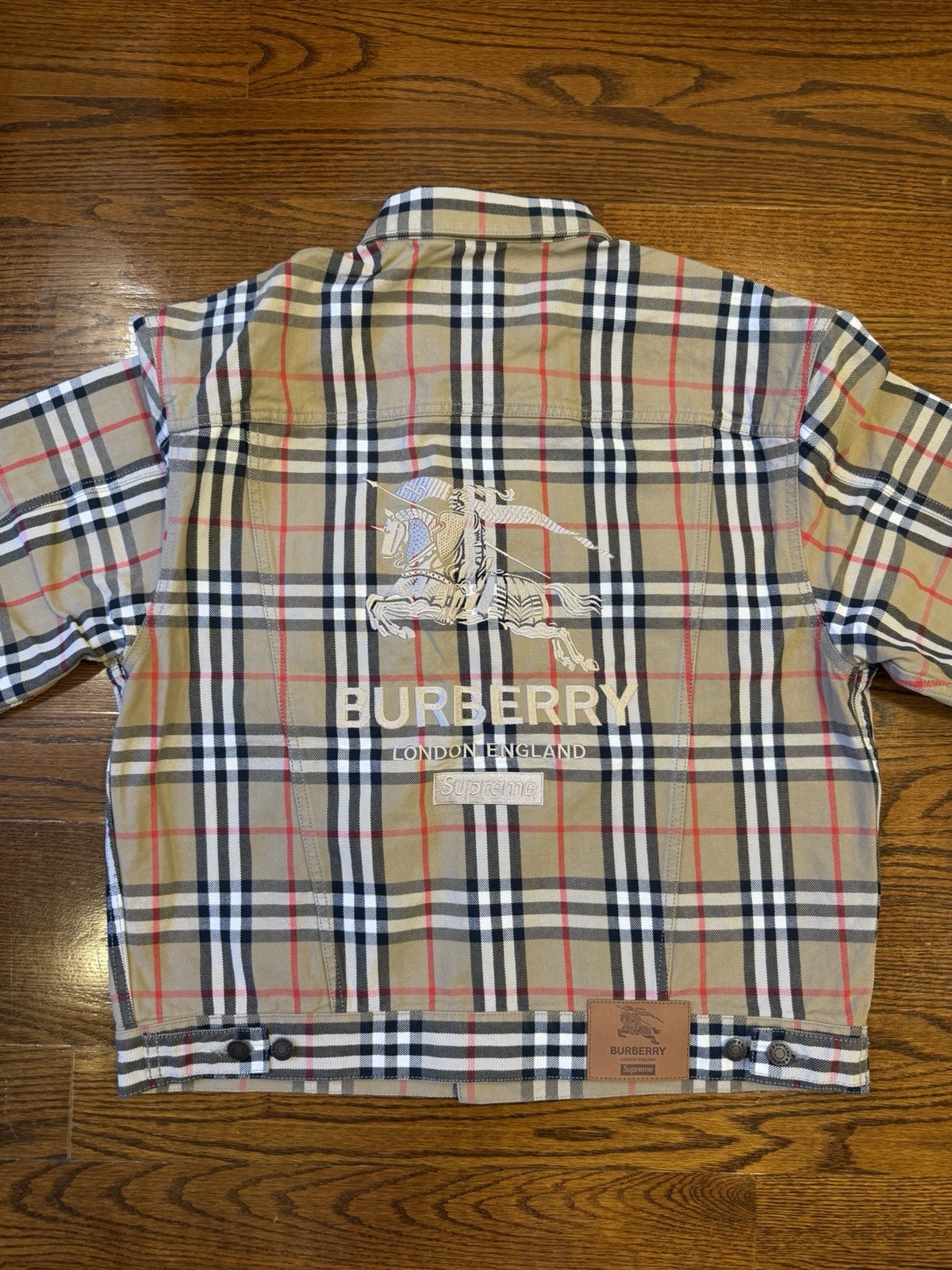 Supreme X Burberry Denim Trucker Jacket - New Beige Size Large image 3