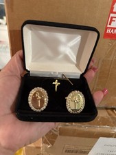 Gold Plated Cross Design Men's Bullet Back Religious Cufflinks Oval Shape