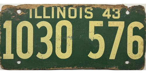 *BARGAIN BIN* 1943 Illinois Soybean Fiberboard War Issue License Plate #1030576