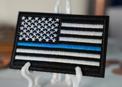US Flag Patch Thin Blue Line Black Flag w/hook And Loop 3.25 X 2 Inches