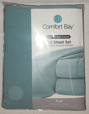 Comfort  Bay Full Size Sheet Set 200 Thread Count 4 Piece Teal Blue 