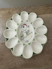 Vintage Ceramic Deviled Egg Plate Dish Hand P...