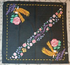 1980s Vintage Harley Davidson Scarf Bandana Handkerchief Eagle Roses Made in USA