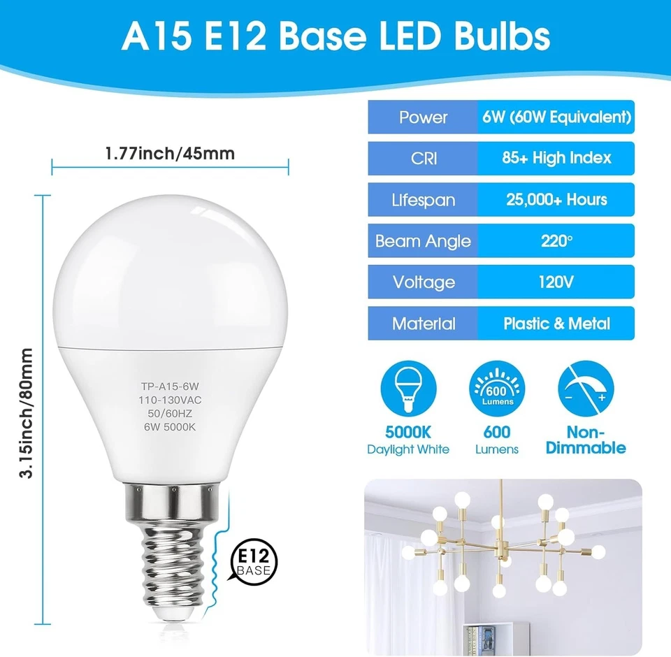 24-Pack 6W E12 LED Bulbs – Instant Brightness and Long Lifespan, 5000K Daylight - Image 4 of 4