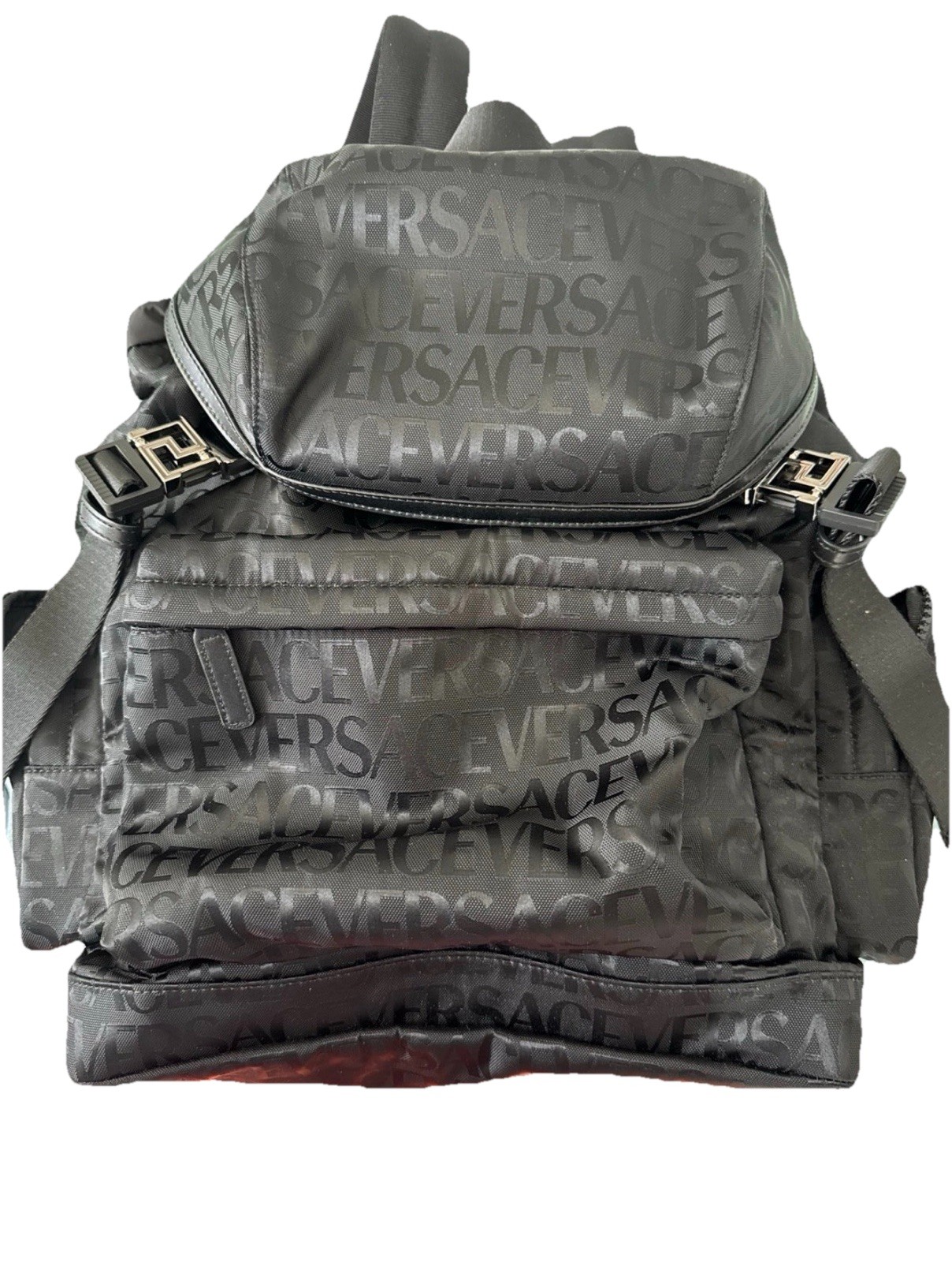 Versace Black Monogram Nylon Backpack Rucksack Leather Authenticated NWOT thumbnail 3