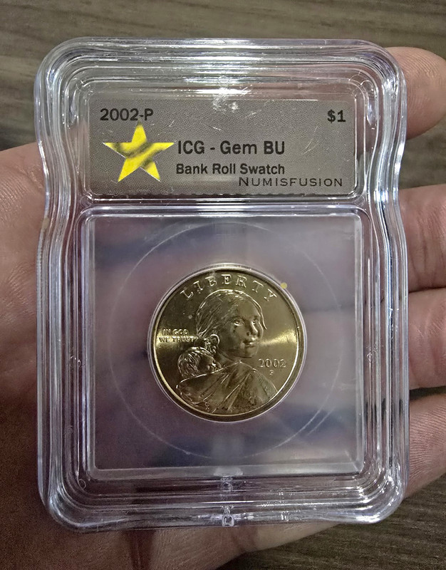 2002-P Philadelphia $1 Sacagawea Dollar ICG Gem BU Slab Bank Roll Swatch