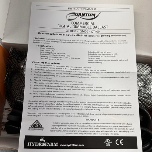Quantum Horticulture 400 Watt Dimmable Electronic Ballast HPS/MH 120V/240V QT400 - Picture 10 of 11