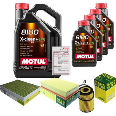 MANN Inspektionspaket 9L MOTUL 8100 X-CLEAN + EFE 0W-30 für VW Multivan VI 2.0