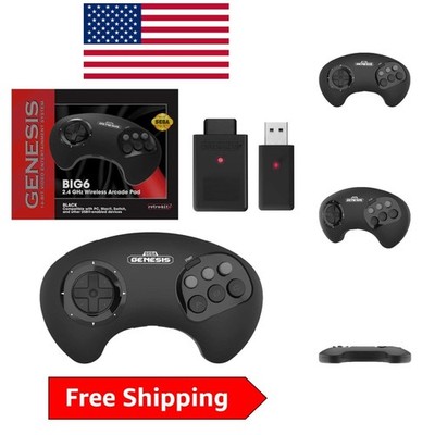 Black Wireless Sega Genesis Arcade Controller for PC, Mac, and Mini Consoles