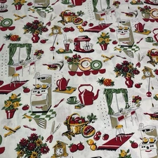 Michael Miller Fifties Kitchen Cotton Fabric 1yd 8in Beige Red Green CX1595