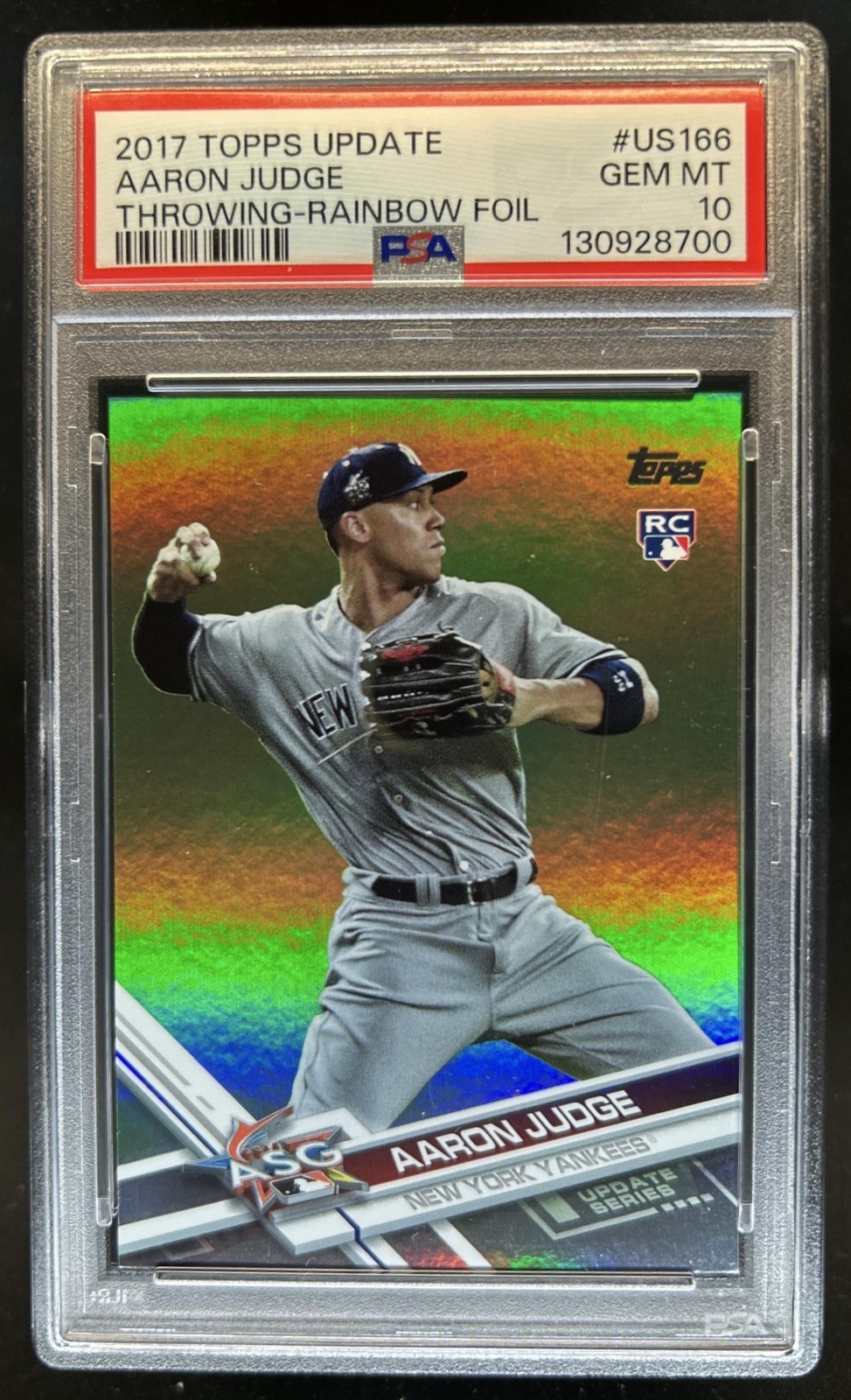 2017 Topps Update Aaron Judge RC Rainbow Foil Rookie #US166 Yankees PSA 10 view 1