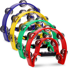 4 Pack 10 Double Row Tambourine, Half Moon Musical Tambourine 20 Metal Jingles H