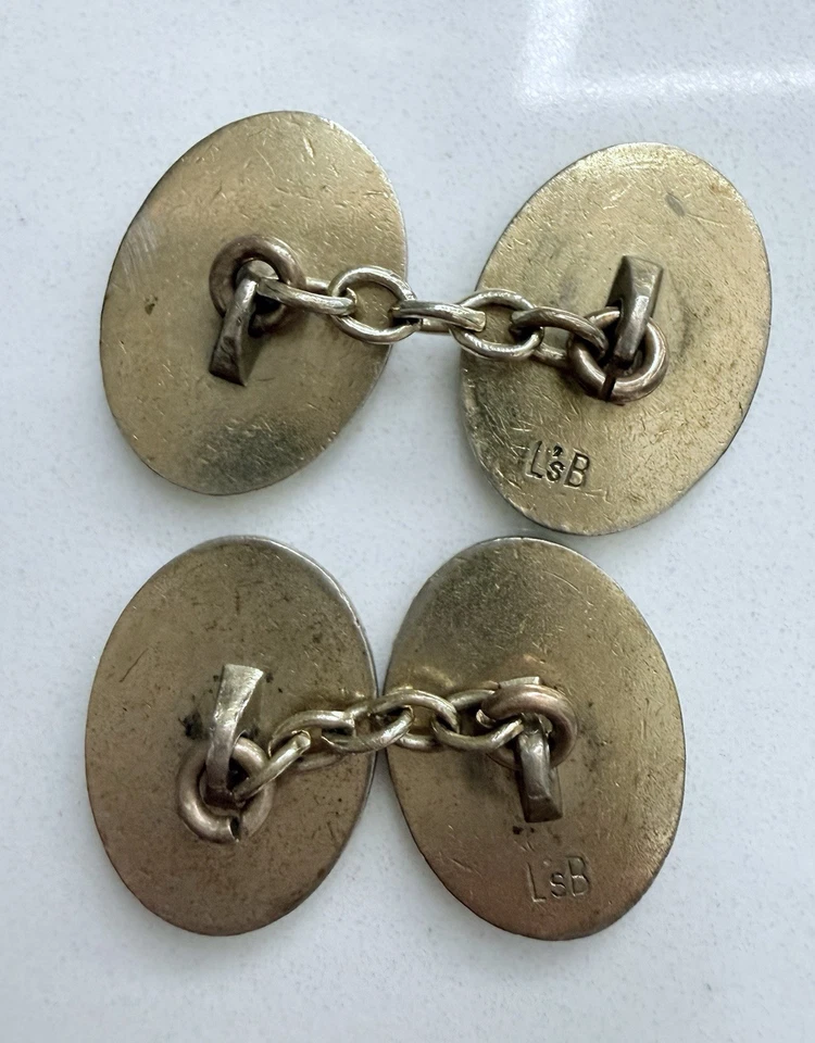 Gemelos Art Deco Vintage Lambournes Esmalte Tono Dorado Escudo de Armas Foto 3 de 4