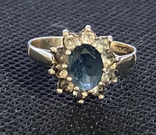 VINTAGE SILVER 925 BLUE WHITE ENGAGEMENT COCKAIL RING SIZE P 1/2 2.8g NOT SCRAP