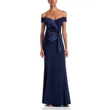 Navy Off Shoulder Satin Mermaid Evening Dresses Ruched Formal Wedding Guest Gown