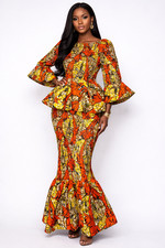 Women  s African Print Peplum Top  Mermaid Skirt Set   Ankara Off-Shoulder Flare