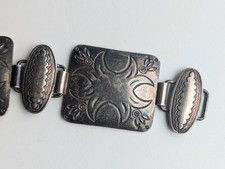 Vintage Silver Concho Panel Link Belt 29" 189g Unmarked Mid-Century
