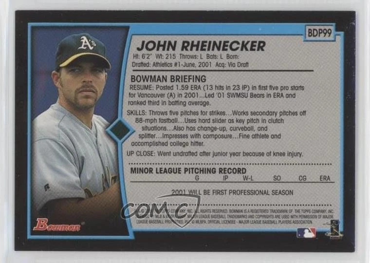 2001 Bowman Draft John Rheinecker #BDP99 Rookie RC - Image 2 of 2