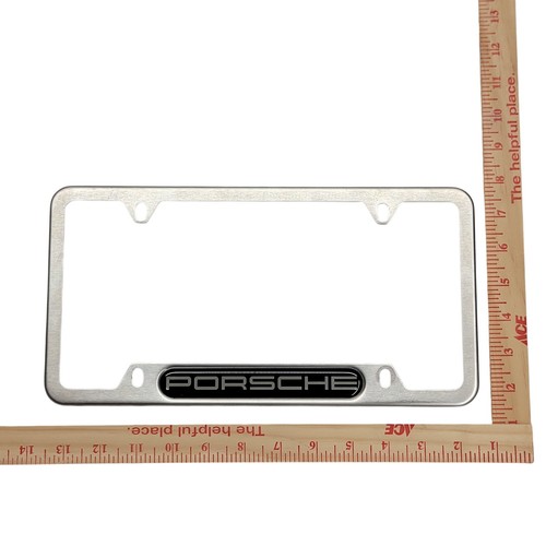 Porsche License Plate Frame Brushed Stainless Steel Silver Metal 4 Hole  - Imagen 14 de 14