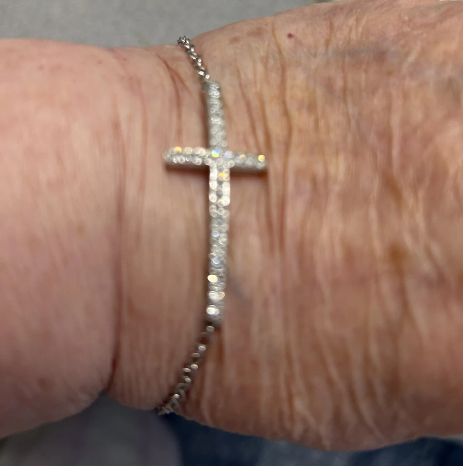 Cross Rhinestone Bracelet Vintage Adj 7-8” Joan Boyce Signed - Image 4 of 4