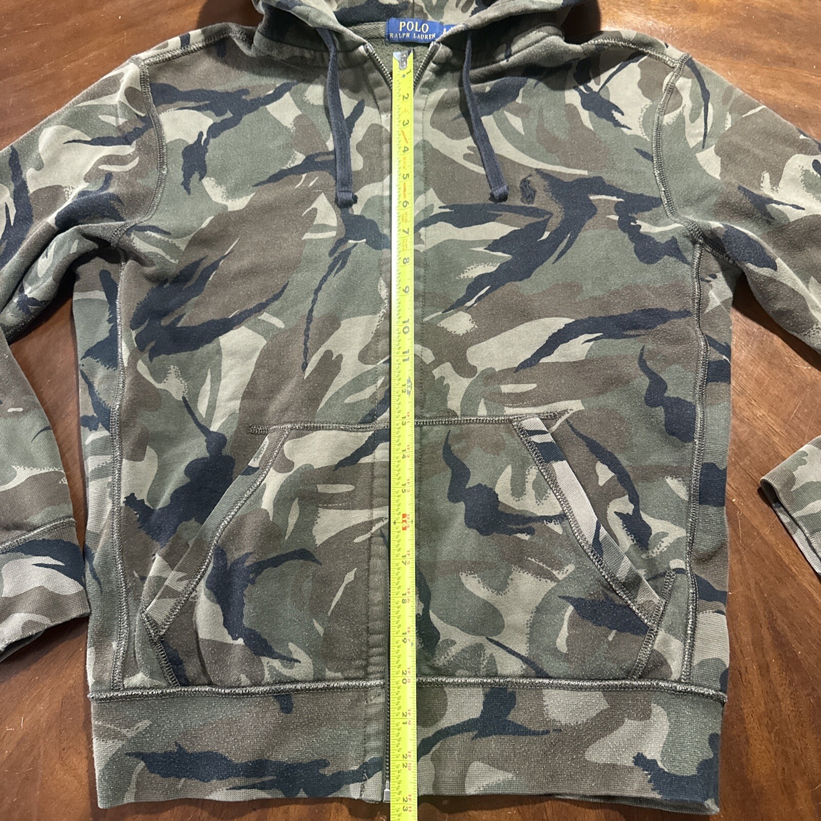 Polo Ralph Lauren felpa con cappuccio uomo piccola verde pile mimetico caccia full zip pony