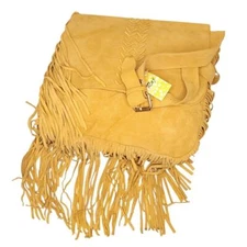 RAJ suede crossbody w/chevron front and fringe trim