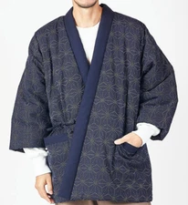 Japanese Kimono Hanten Warm Wear Winter Jacket Made in JAPAN Navy White