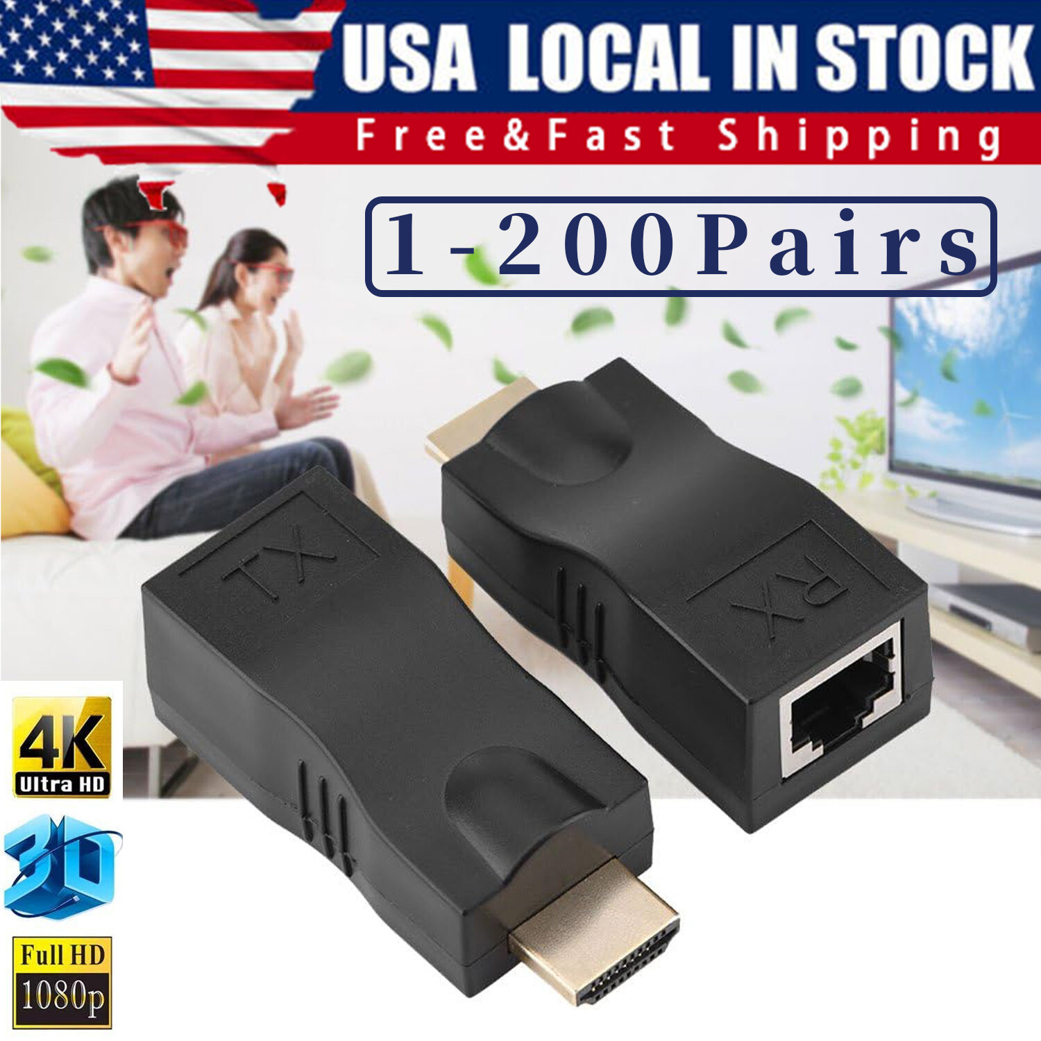 4K 1080P HDMI Extender to RJ45 Over Cat 5e/6 Network LAN