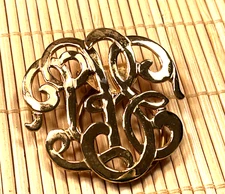 Fashion Scarf Clip Metal Faux Initials Monogram Gold Tone Metal Lot 47E