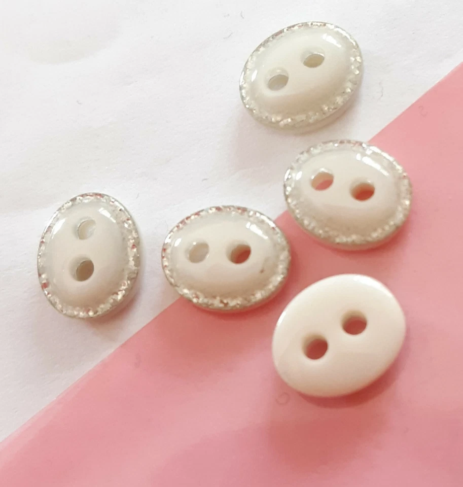 10 Blusen Schmuckknöpfe Weiss / Silber oval 11mm X 9mm кнопки gombok nasturi - Bild 4 von 4