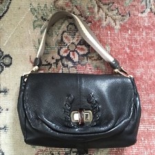 Nina Ricci Black Pebbled Leather Horseshoe Detail Handbag