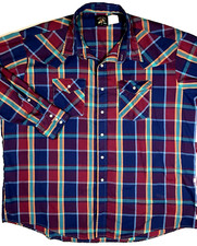 Vtg Saddle King Western Shirt 3XL Pearl Snap Lightweight Cowboy Plaid USA-Made
