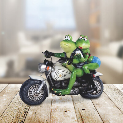 10''W Frog Couple Riding Motorcycle Figurine Ornament Home Decor Unique Gift