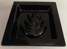 INDIANA GLASS Vintage TIARA EXCLUSIVE Black Square Ashtray Soap Dish Leaf 4"