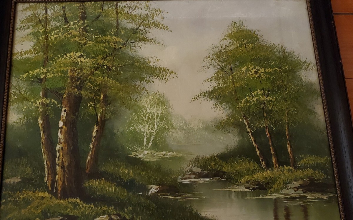 Vintage Landscape Oil Painting Signed WILLIAMS Oak Frame