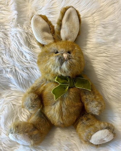 Rabbit Plush Stuff Animal Red Brown Embroidery Easter Green Bow - Picture 4 of 8