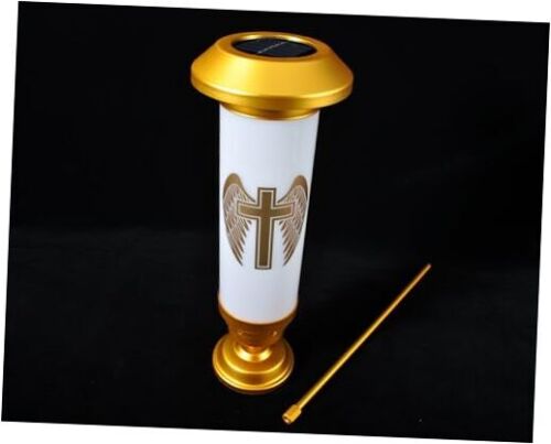 Solar Cross Garden Stake Light, Cemetery Decorations for Grave Gold White