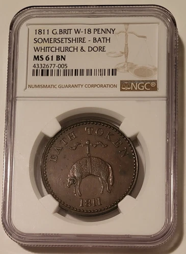 Great Britain 1811 Penny Token Somersetshire - Bath W-18 MS61 BN NGC