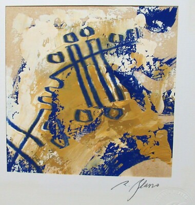 ROSALIA BLASCO ORIGINAL ACRYLIC ON PAPER BLUE ABSTRACT PAINTING