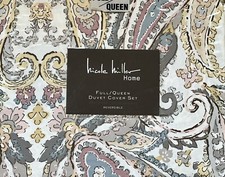 NICOLE MILLER YELLOW GREY PAISLEY SCROLL FULL / QUEEN DUVET COVER W / SHAMS