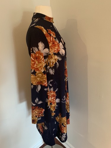 NWOT Gorilla Cat Lace Up Fall Long Sleeve Dress Sz M Navy Blue Floral Pockets - Picture 5 of 6
