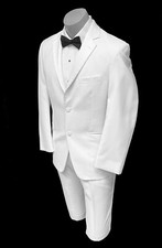 Men's White Tuxedo Jacket Two Button with Satin Notch Lapels Free Pants Size 39R